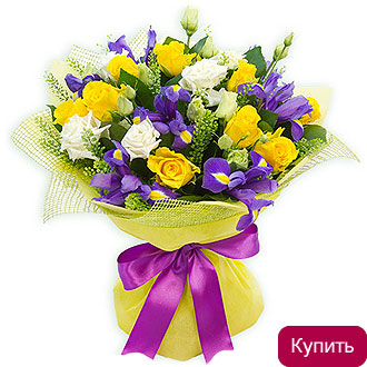 Эустома и ирисы в букете